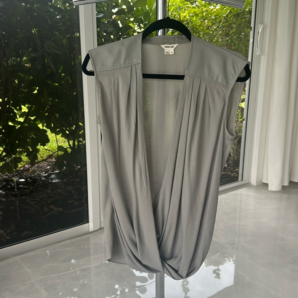 Helmut Lang Small top with twist at the bottom and faux leather at the shoulders